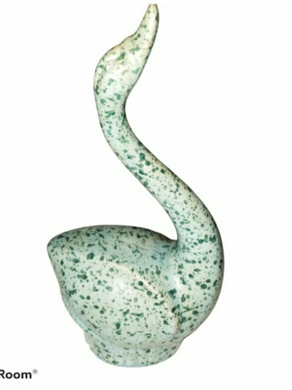 Vintage mid-century green and white speckled ceramic swan planter.
